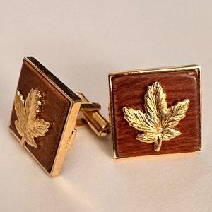 Gold Tone Maple Leaf on Square Cufflinks
